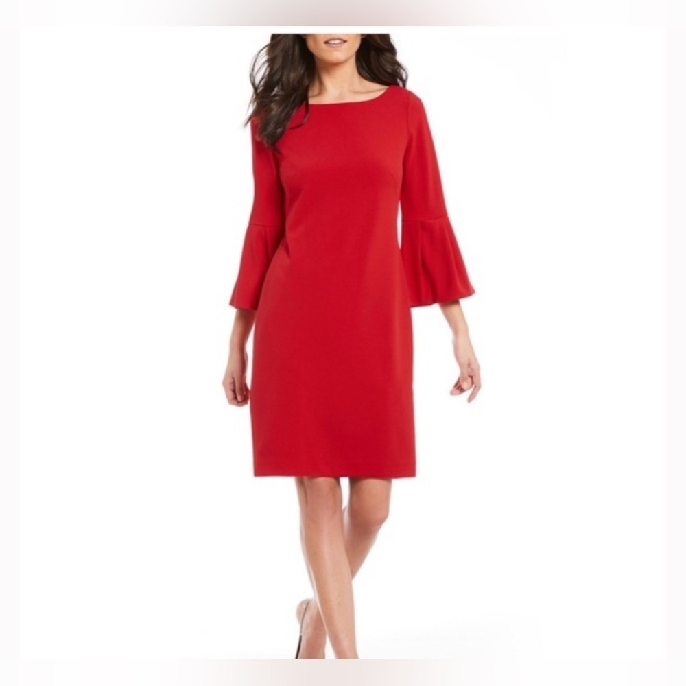 INC Red Dress With Bell Sleeves Size M